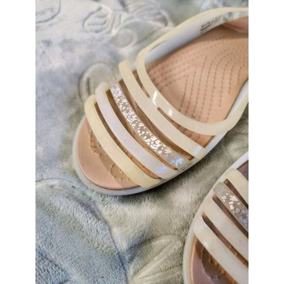 Crocs Isabella Huarache 2 Flat Sandals Beige Brown Summer Vacation Womens Size 9 - Picture 3 of 9